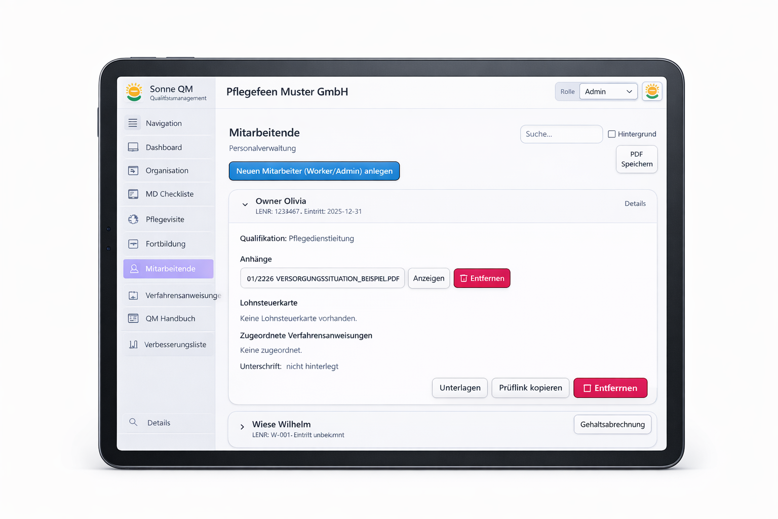 Mitarbeitenden-Verwaltung in QM Sonne
