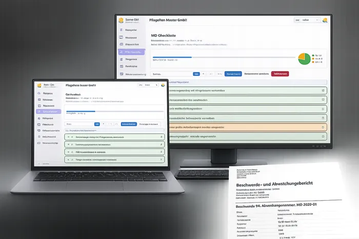 Oberfläche von Sonne QM mit Dashboard, MD-Checkliste und Verfahrensanweisungen